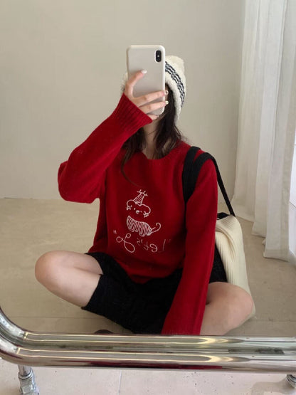 // 100%羊毛可愛小狗刺繡毛衣