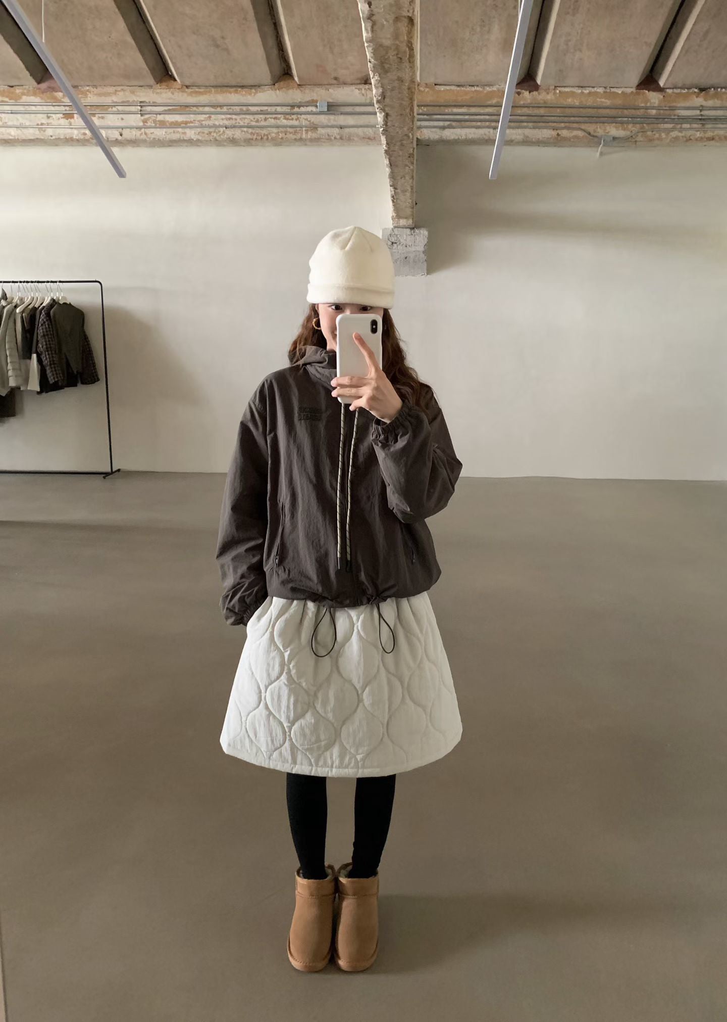 // 大熱菱格夾棉A字短裙