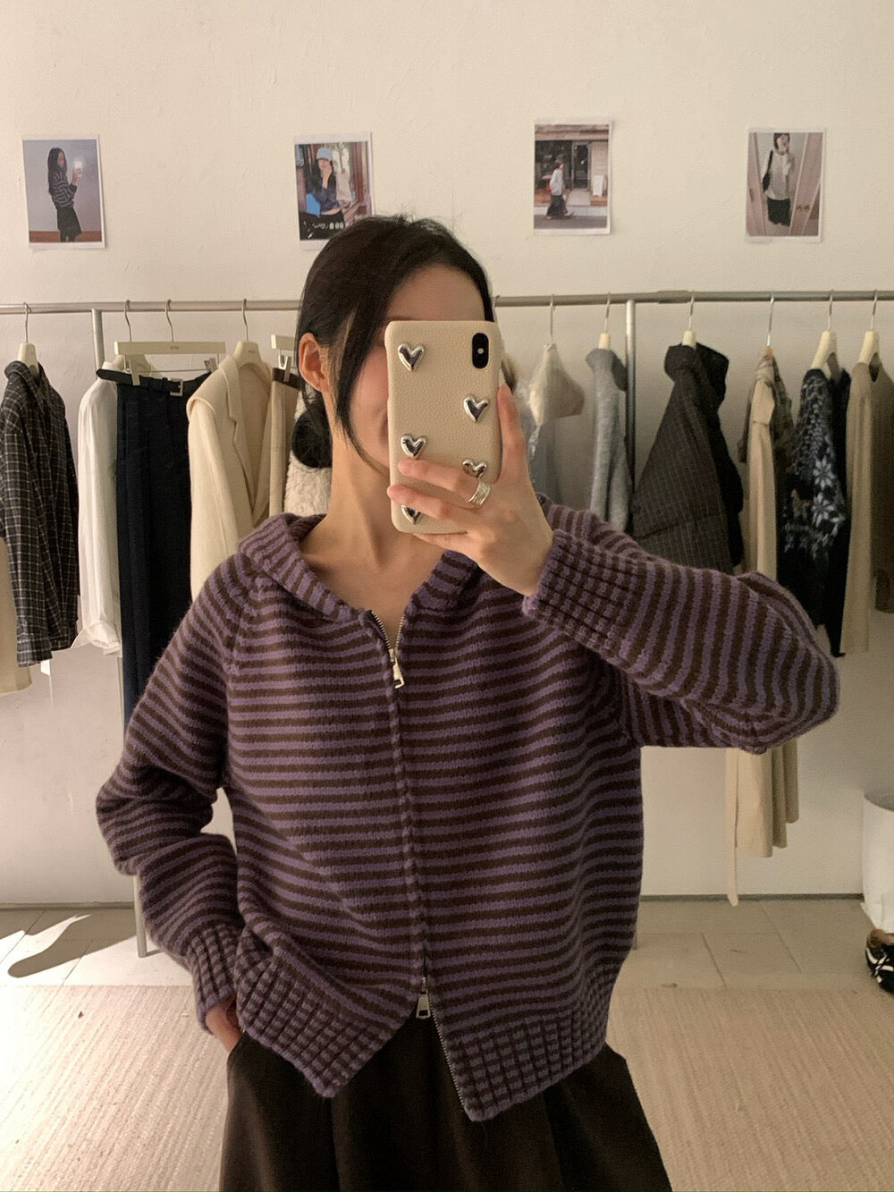 // 軟糯雙拉鍊細間條連帽CD