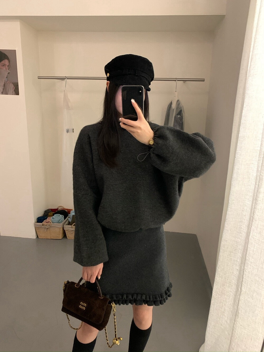 // 20%綿羊毛拼接後綁帶束腳毛衣