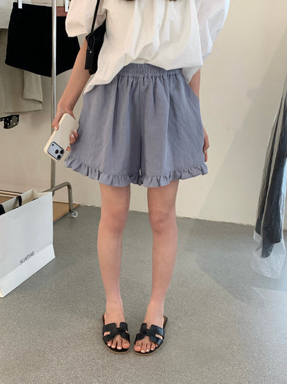// 超舒服麻質花邊腳短褲