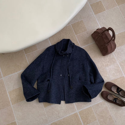 // 100%wool小立領double鈕扣手工外套