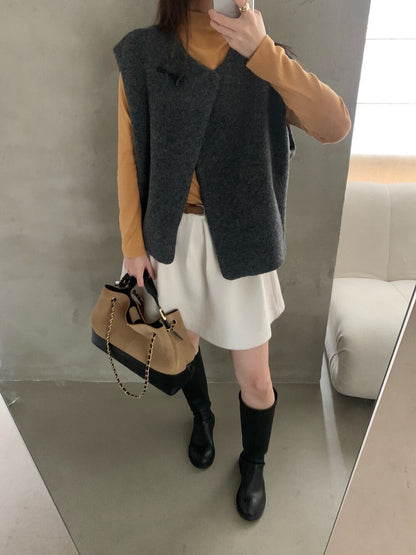 // 60%綿羊毛單鈕扣馬甲背心