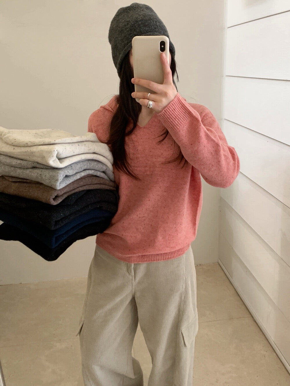 // 98%綿羊毛混點無縫一體連帽NT