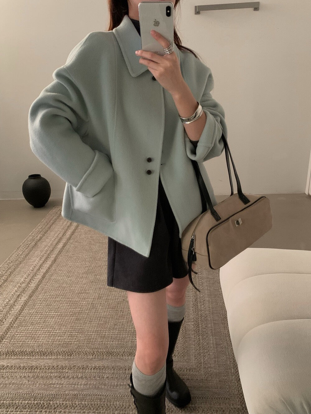 // 軟而不塌100%雙面羊毛特別鈕扣handmade外套