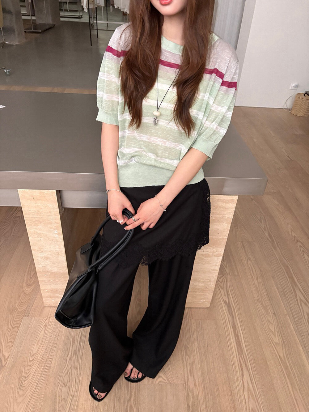K12 / 復古撞色間條短袖針織上衣
