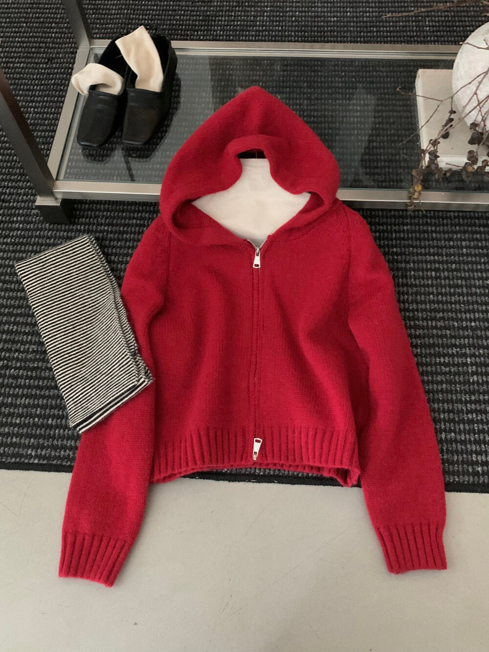 // 鬆弛氛圍感慵懶連帽雙拉鍊冷外套