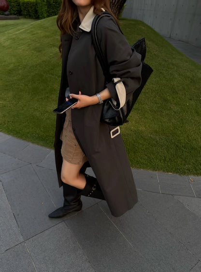 J26 / 撞色翻領復古長款trench coat