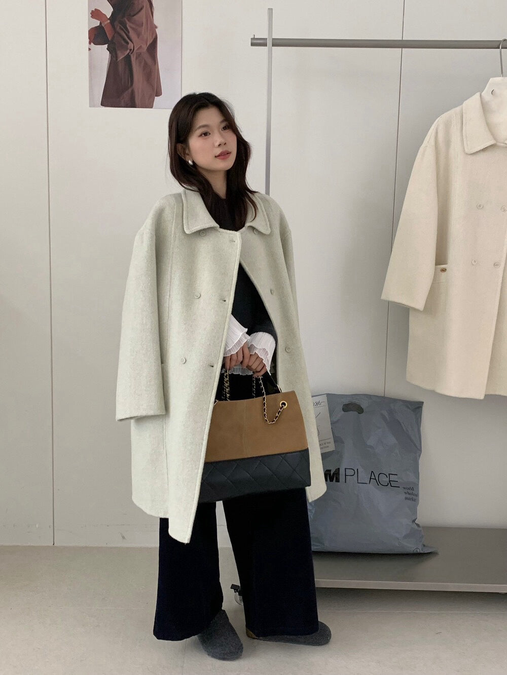 // 100%羊毛經典雙排扣手工雙面外套