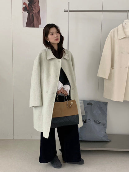 // 100%羊毛經典雙排扣手工雙面外套