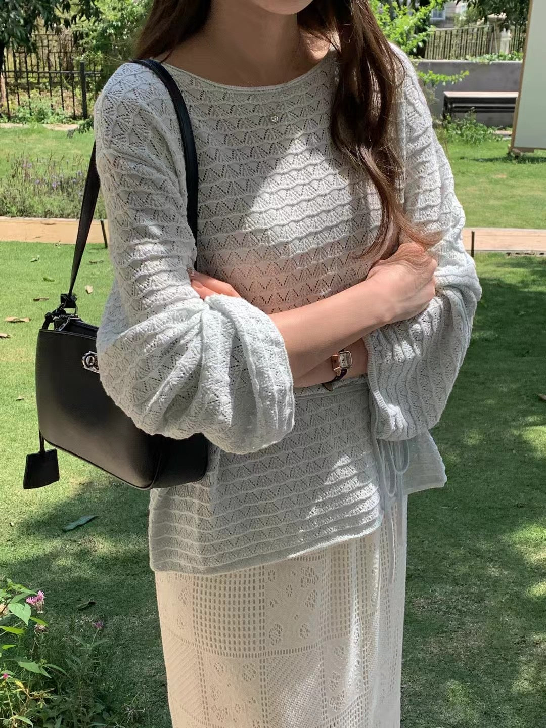 // 美美鈎花織紋連綁帶線衫