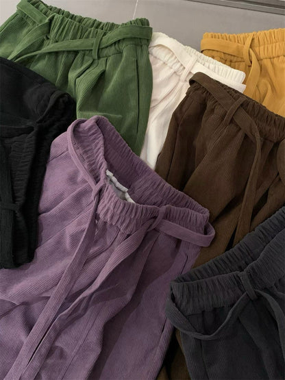 // 復古連腰帶燈芯絨褲