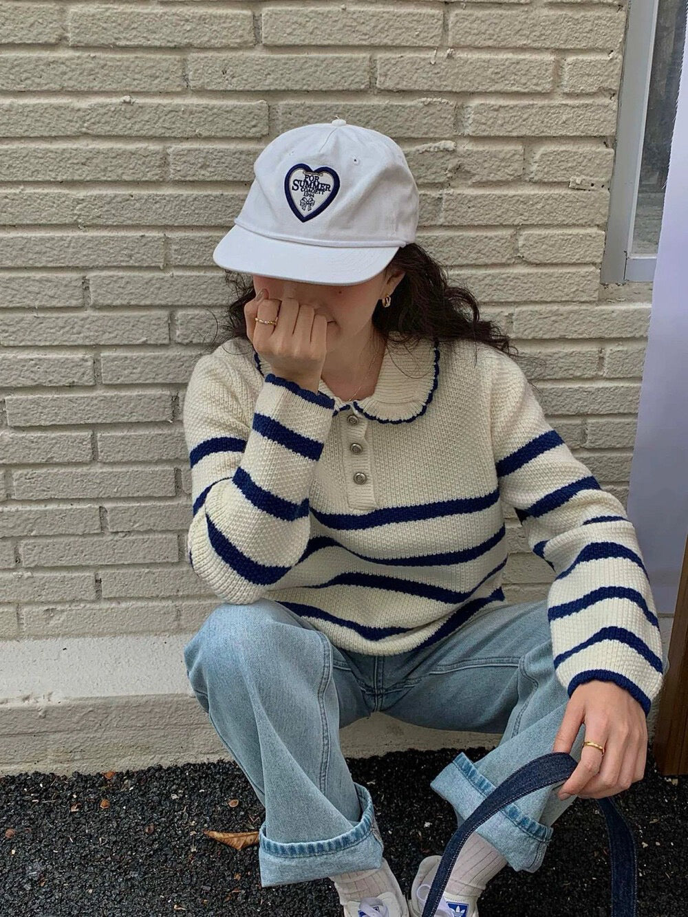 // 好美的撞色包邊花邊領間條開鈕NT