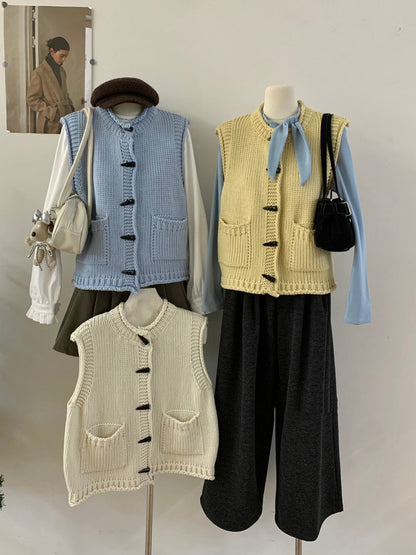 // 疊穿必入牛角鈕卷邊口袋背心馬甲