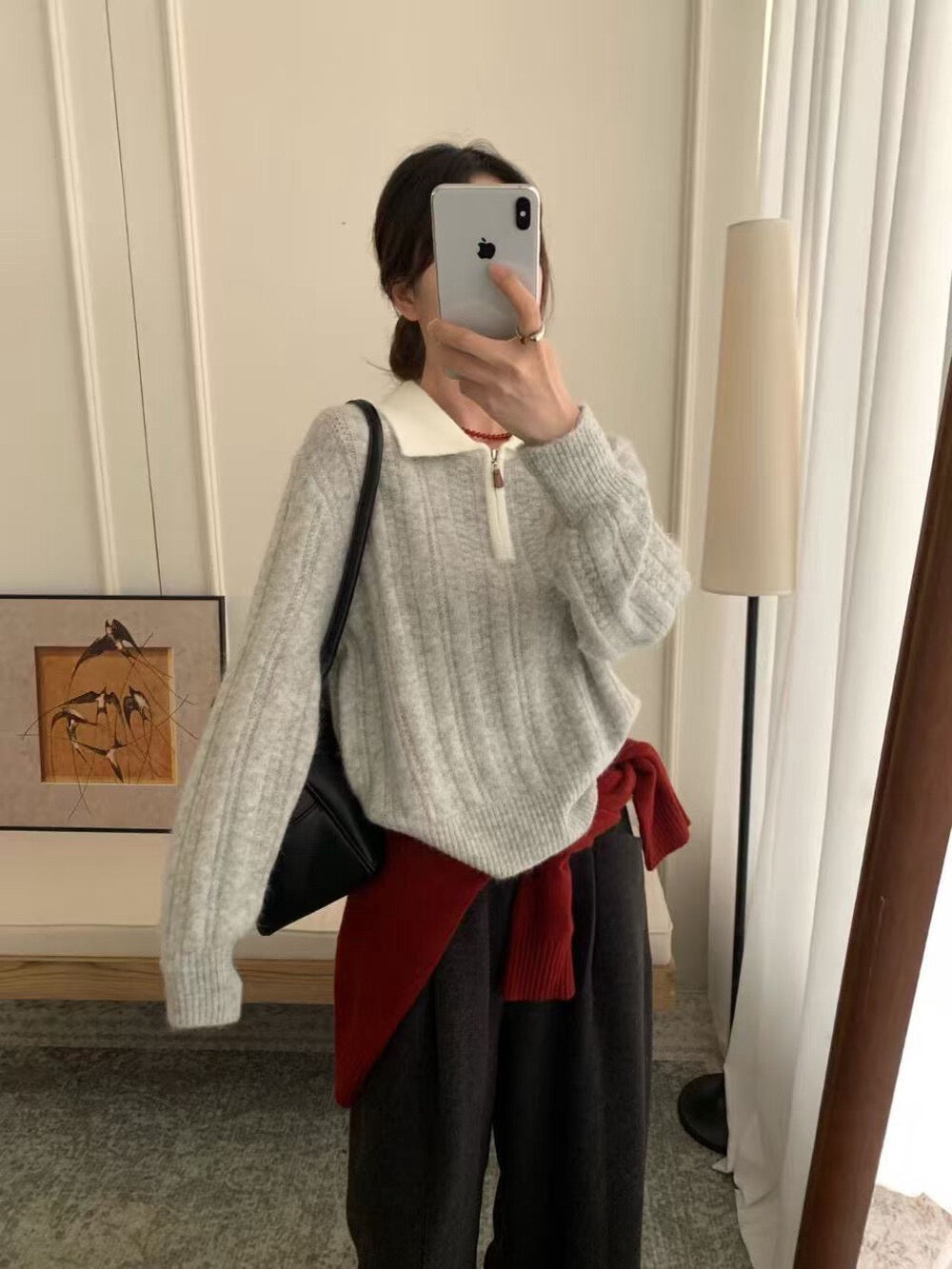 // 50%羊毛+10%兔絨軟糯撞色拉鍊polo NT