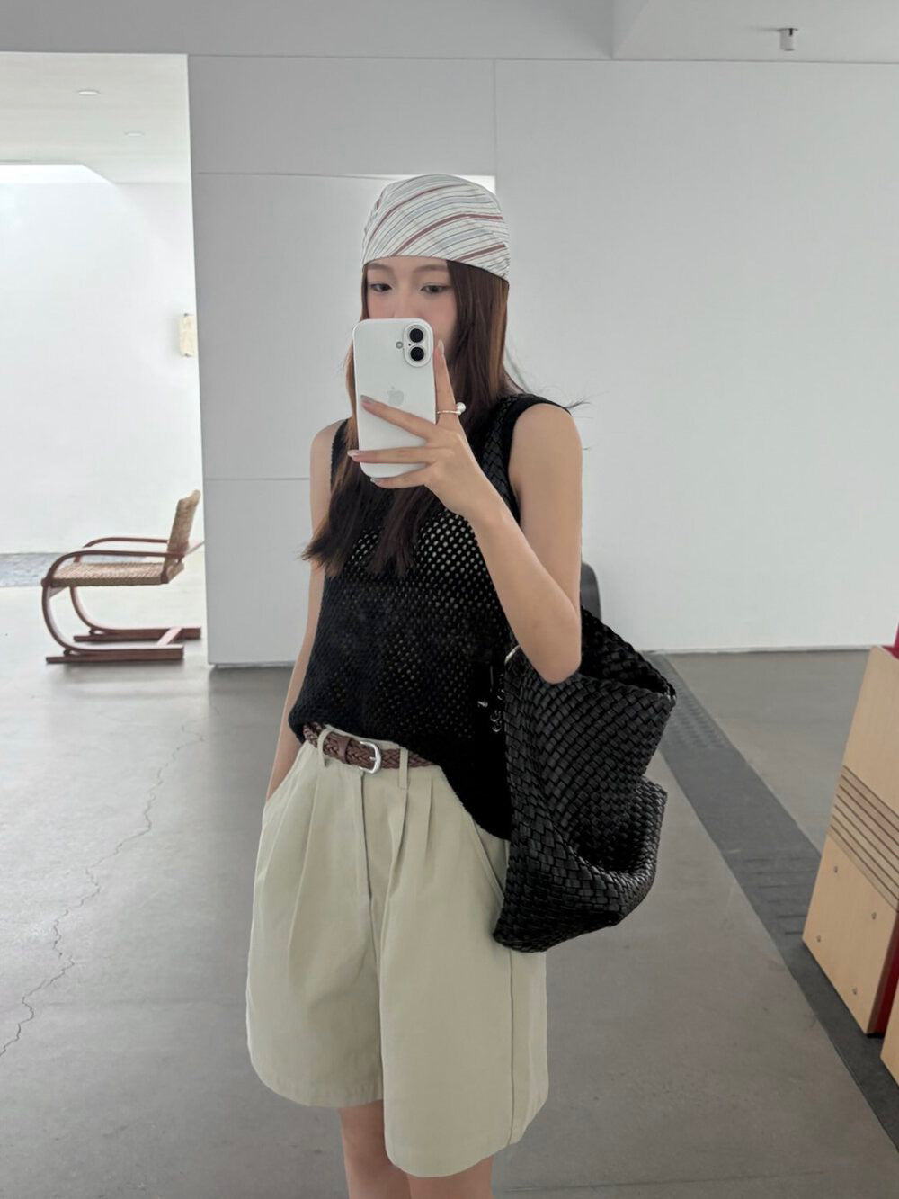 // 壓褶廓型遮肉五分短褲(連編織腰帶)