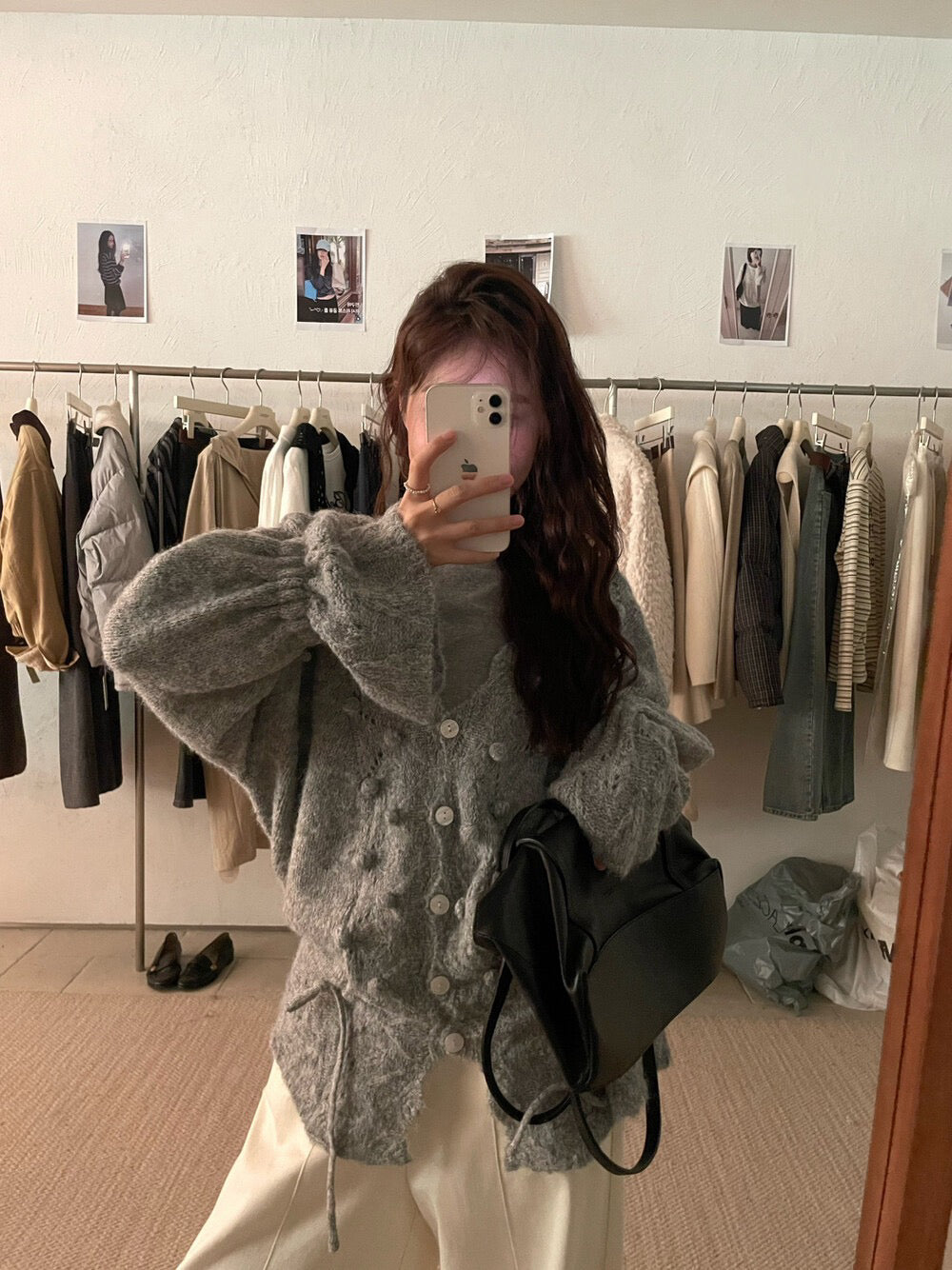 // 法式鈎花設計感抽繩V領立體裝飾CD