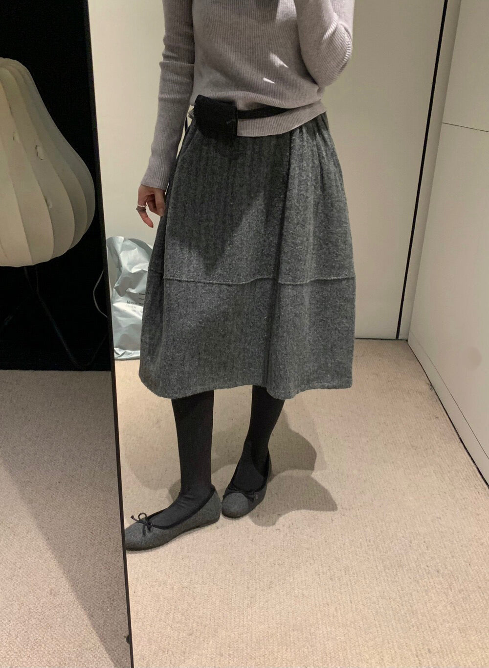 // 極遮肉暗竪紋五分毛呢裙