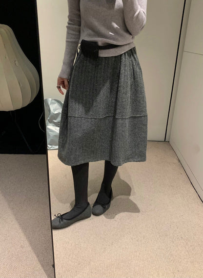 // 極遮肉暗竪紋五分毛呢裙