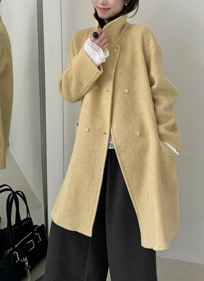 // 100%羊毛經典雙排扣手工雙面外套