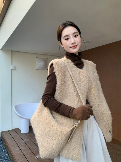 // 性價比極高皮毛一體毛茸馬甲外套(連斜肩袋)