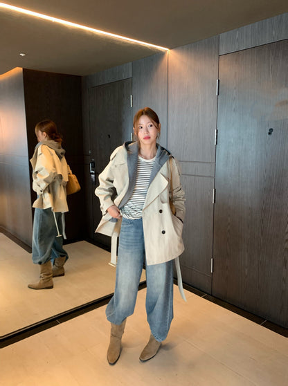 (部分現貨) // 可拆卸連帽衛衣拼接孖襟trench coat