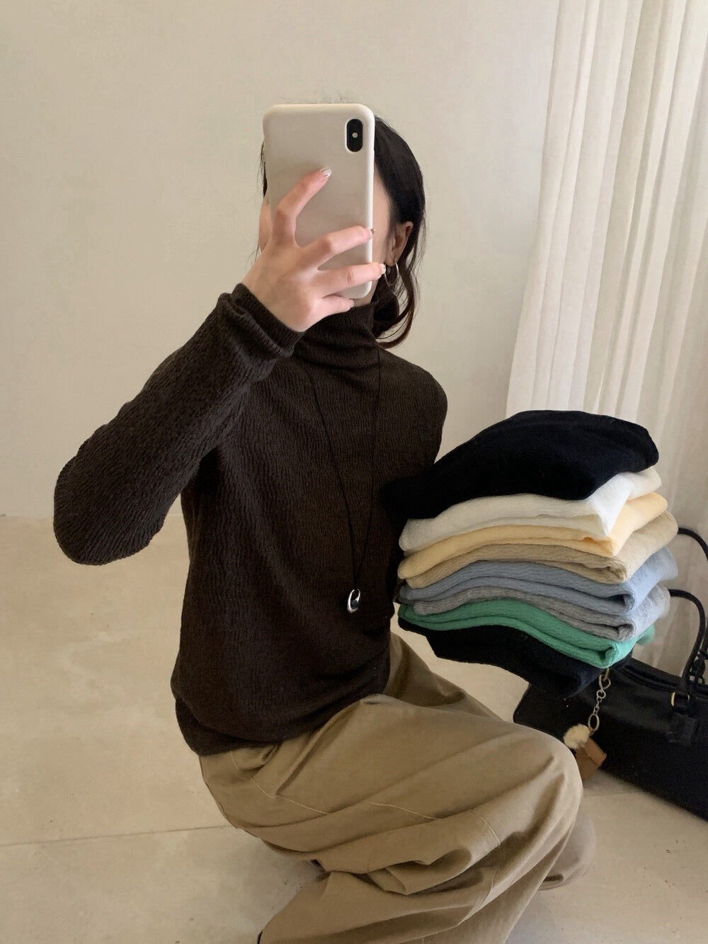 // 6%羊毛肌理感堆堆領上衣