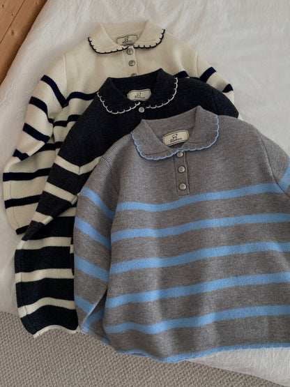 // 好美的撞色包邊花邊領間條開鈕NT