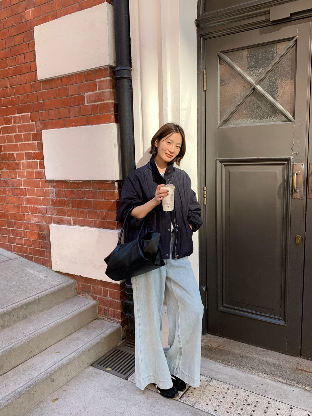 // 超舒服竹節棉軟身牛仔闊褲(連腰帶)