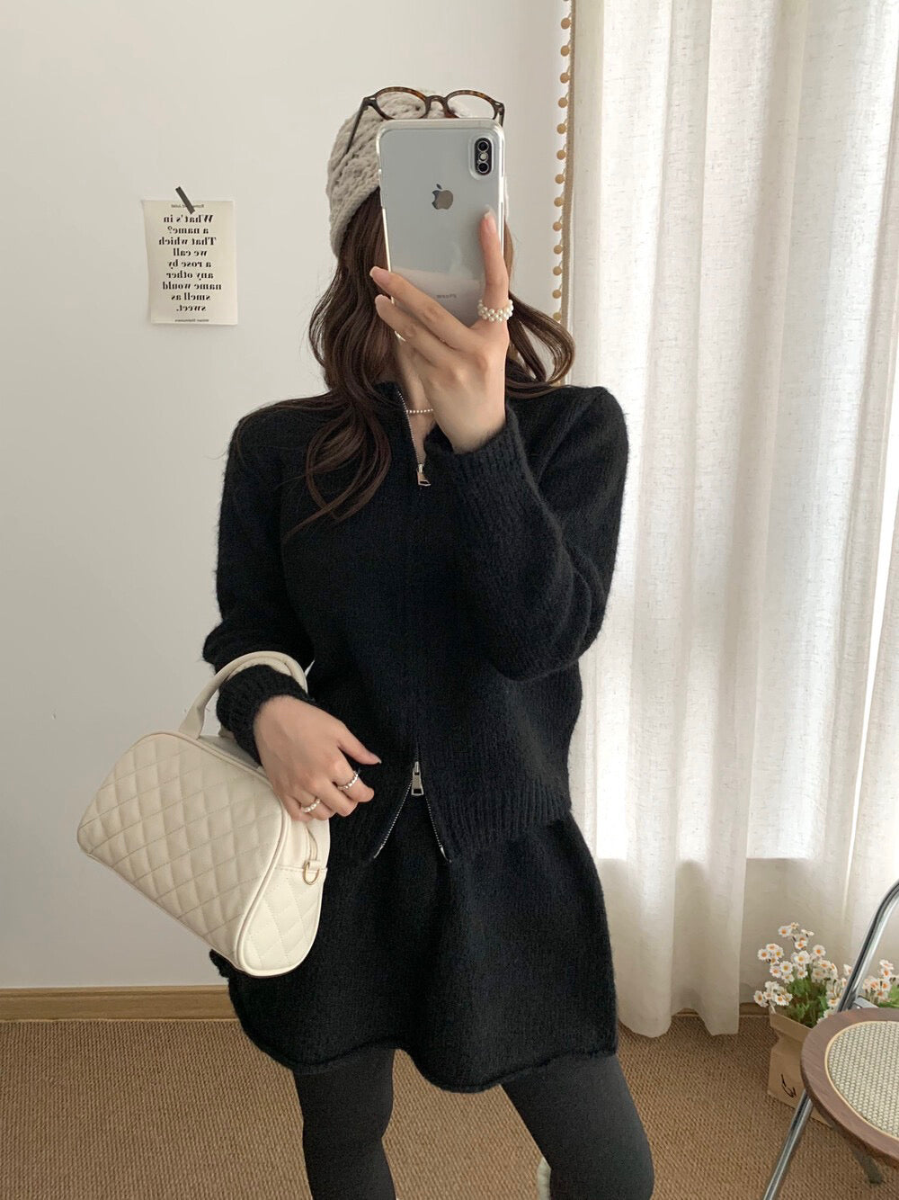 // 性價比超高！圓領拉鍊外套+短裙針織套裝