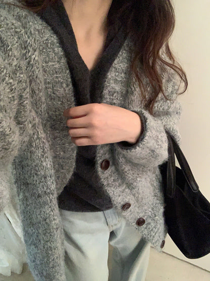 // 花線混色感慵懶寬鬆款中長CD