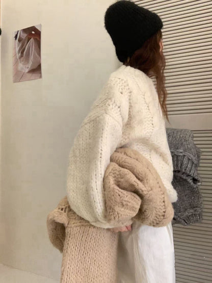 // 20%wool粗棒針麻花慵懶毛衣