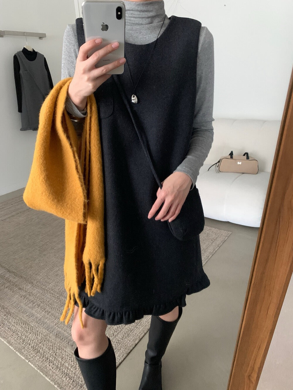 // 50%羊毛花邊腳背心毛呢OPS(連袋仔)