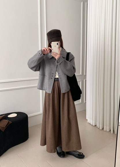 // 70%wool設計感鈕扣雙面手工外套