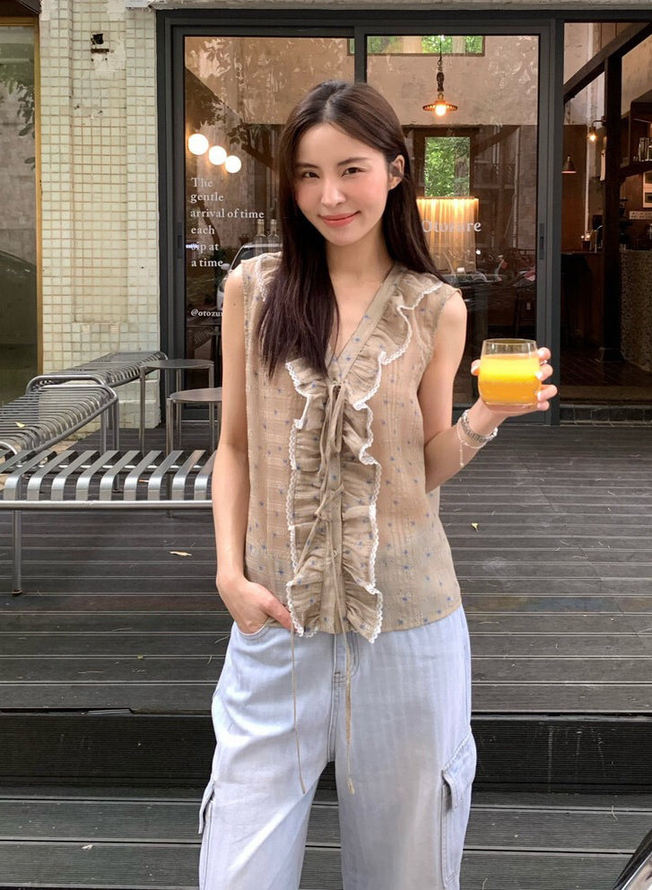 // 法式浪漫荷葉lace邊小碎花BL