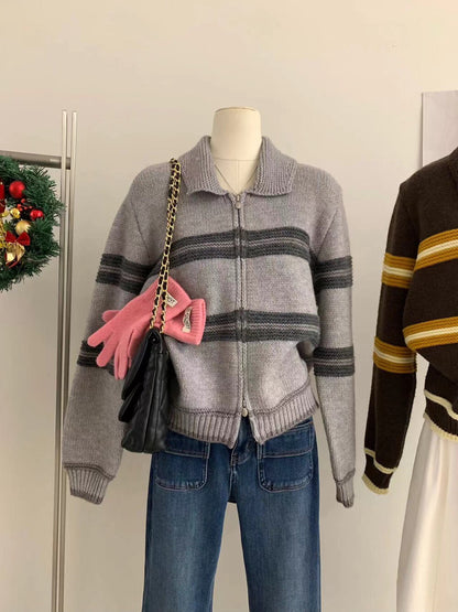 // 復古感撞色織紋間拉鍊CD