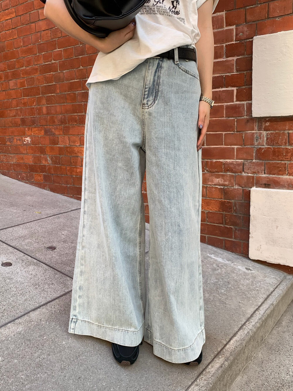 // 超舒服竹節棉軟身牛仔闊褲(連腰帶)