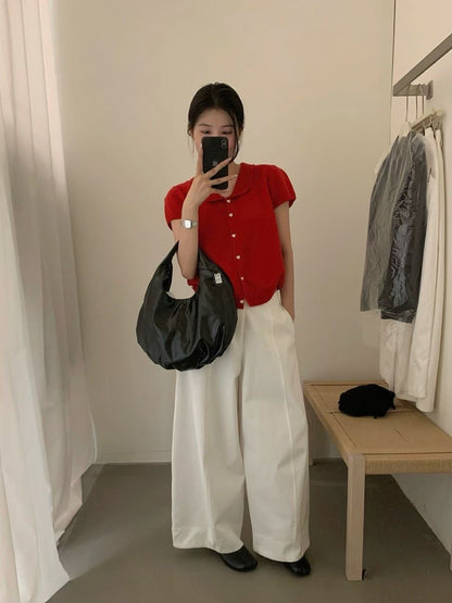 // 全羊毛心心鈕扣圓翻領小短袖NT