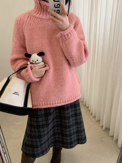 // 12%alpaca顏色超美的軟糯粗棒針卷邊高領毛衣