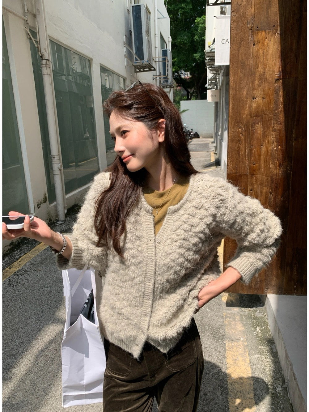 C83 / 立體圈圈紗圓領針織外套(8%WOOL)