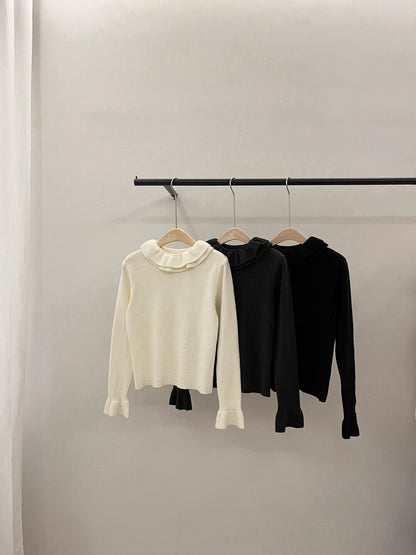 // 法式雙層花邊領+袖針織上衣