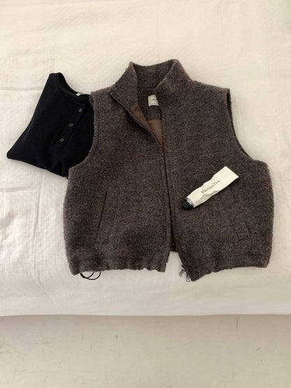 // 40%羊毛小立領拉鍊背心外套