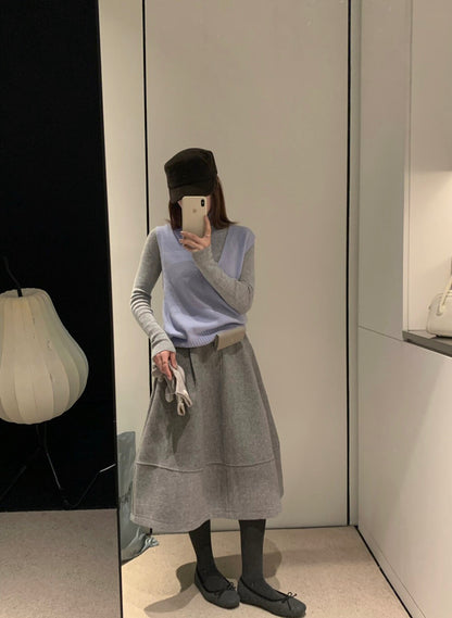 // 無縫一體疊穿必入深v 100%羊毛背心