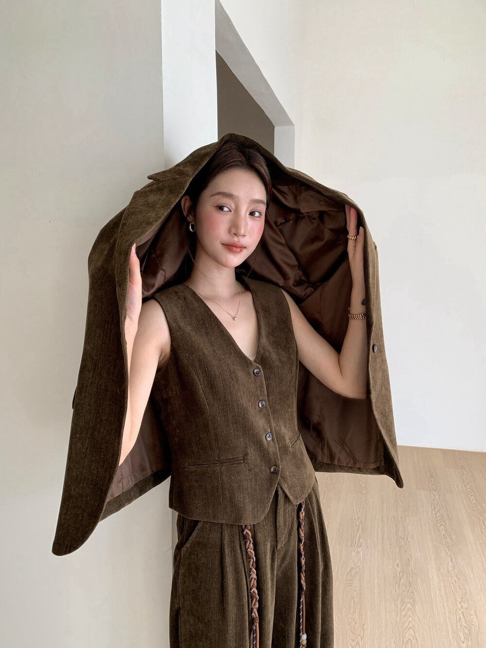 // 超美雪尼爾絨馬甲+褲+外套SET(外套可分開單買)