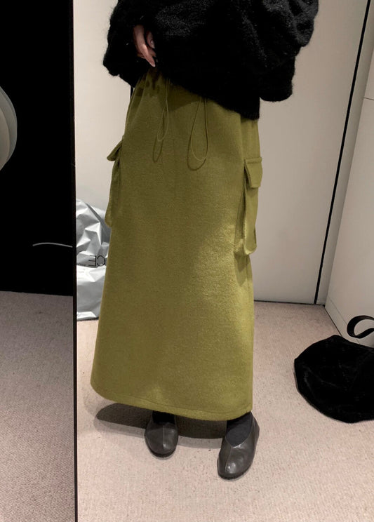 // 50%羊毛雙口袋工裝毛呢半裙