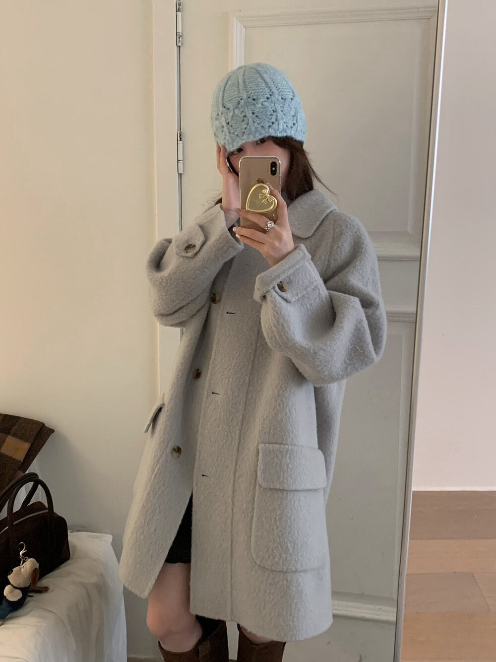 // 10%alpaca+80%wool口袋翻領長長外套