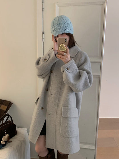 // 10%alpaca+80%wool口袋翻領長長外套