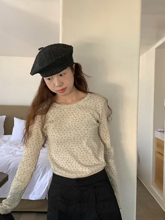 // 推薦包色小碎花窩夫紋質料顯瘦TEE