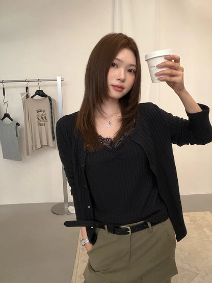 T10 / 肌理感直織紋lace邊小吊帶+小外套兩件套