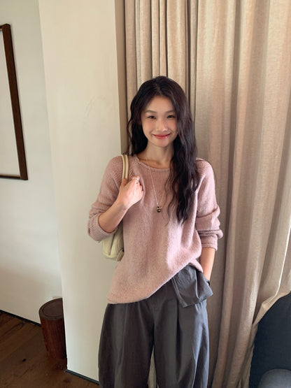 // 超美色系慵懶落肩針織上衣